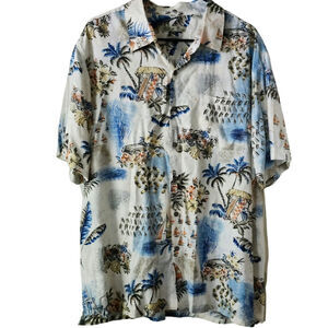Batik Bay Rayon XL Hawaiian Button Up Car Classic Blue Palm